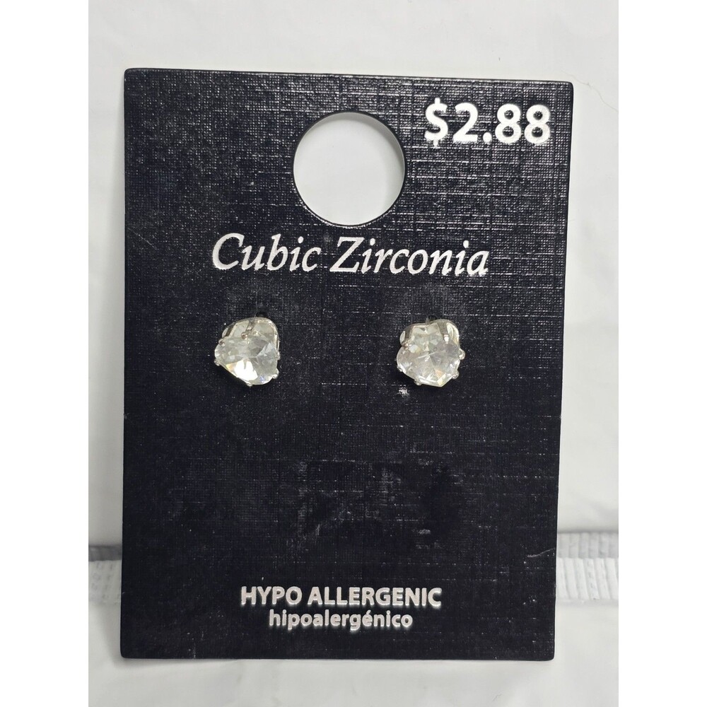 Cubic Zirconia Heart Shaped Stud Earrings New With Tags